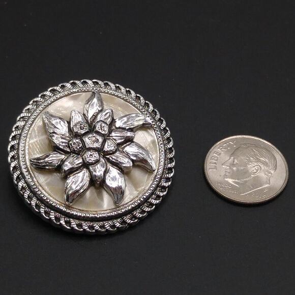 West Germany Floral Scarf Clip, Lucite Background, Mid-century, 1 3/8 Inches - Picture 5 of 8